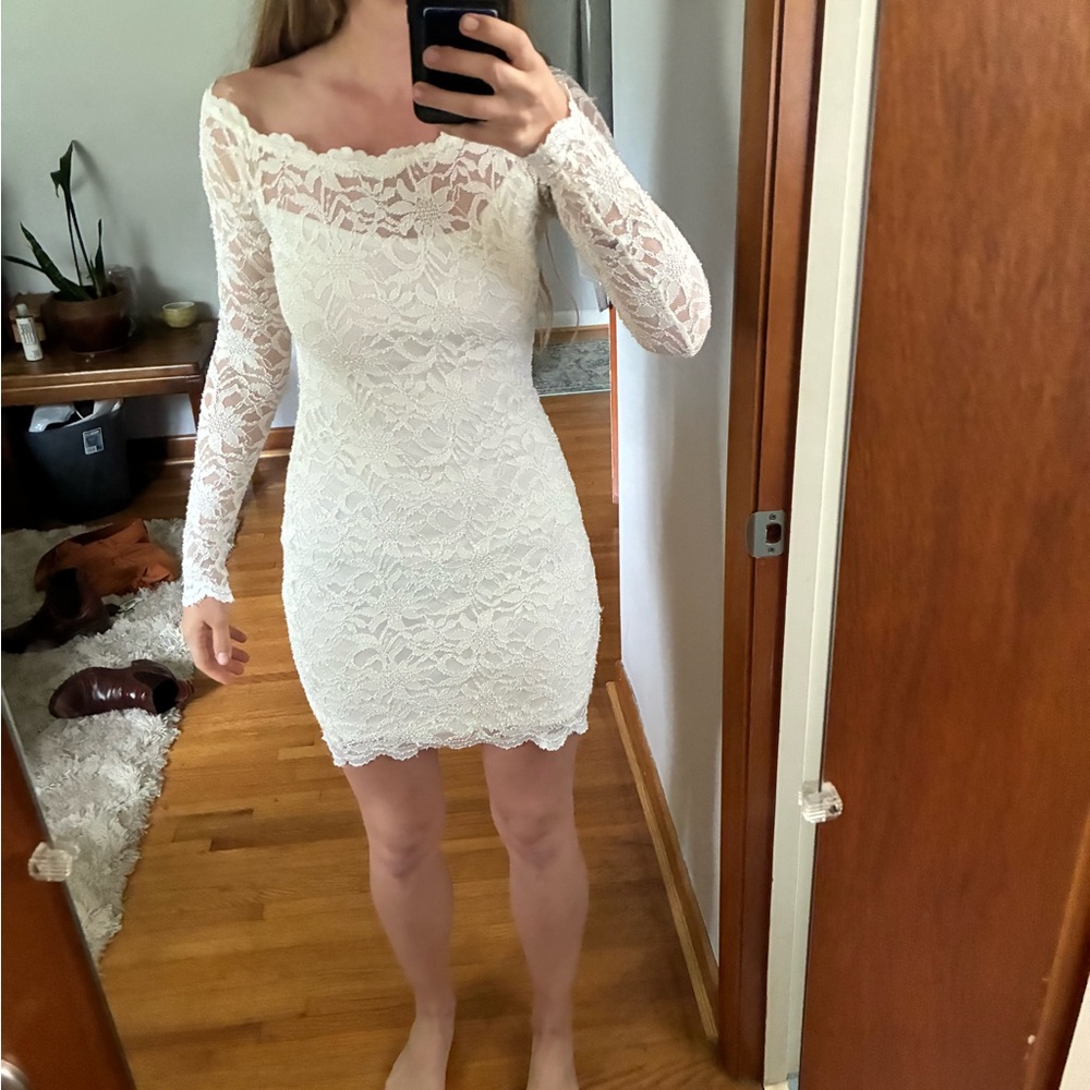 Off-Shoulder Cream Lace Dress